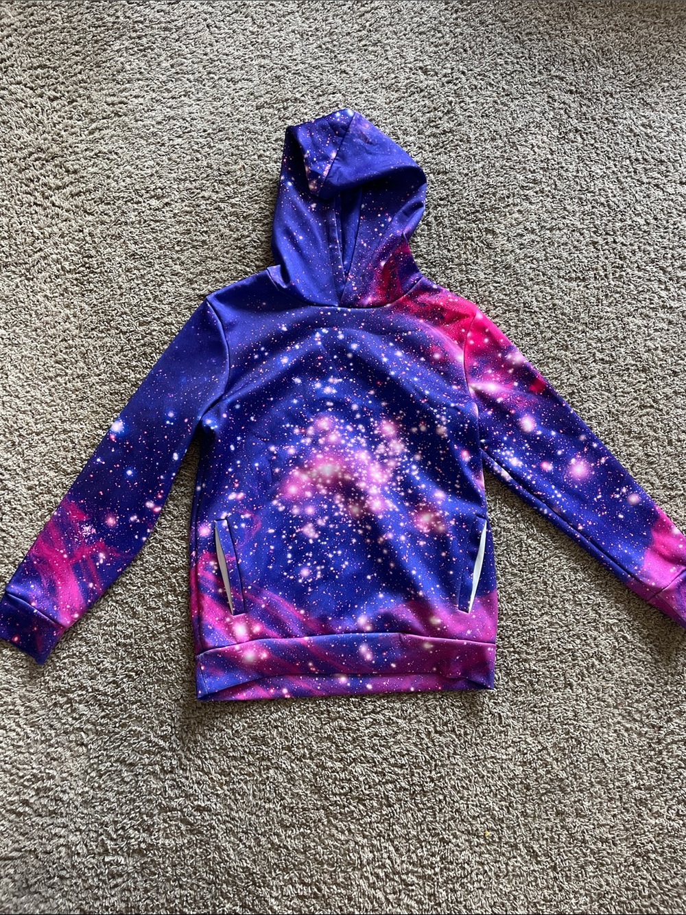 Kids Galaxy-Print Hooded Sweatshirt - Purple & Pink